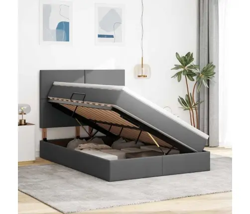 Gulta Ar Galvas Klāju Tumši Pelēks 140 X 190 Cm Audums Vidaxl