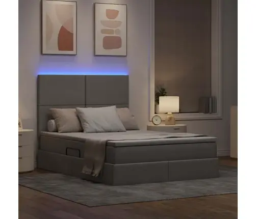 Gulta Ar Led Sloksnes Lukturiem Pelēkbrūna 140 X 190 Cm Audums Vidaxl