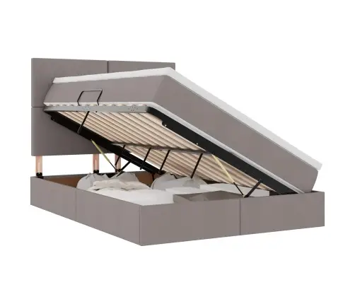 Gulta Ar Led Sloksnes Lukturiem Pelēkbrūna 140 X 190 Cm Audums Vidaxl