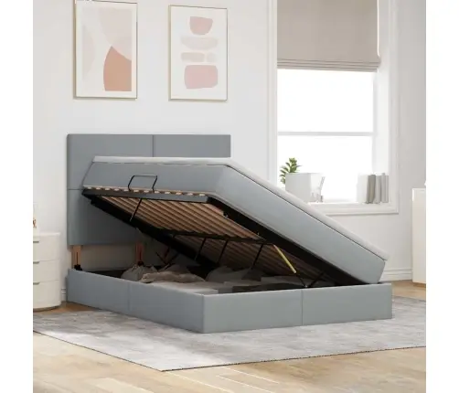 Lova Su Daiktų Laikymo Vieta Ir Led Šviesiai Pilka 140 X 200 Cm