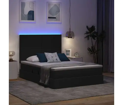 Lova Su Daiktų Laikymo Vieta Ir Led Juoda 140 X 200 Cm