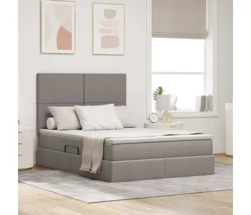 Gulta Ar Led Sloksnes Lukturiem Pelēkbrūna 140 X 200 Cm Audums Vidaxl