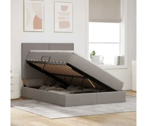 Gulta Ar Led Sloksnes Lukturiem Pelēkbrūna 140 X 200 Cm Audums Vidaxl