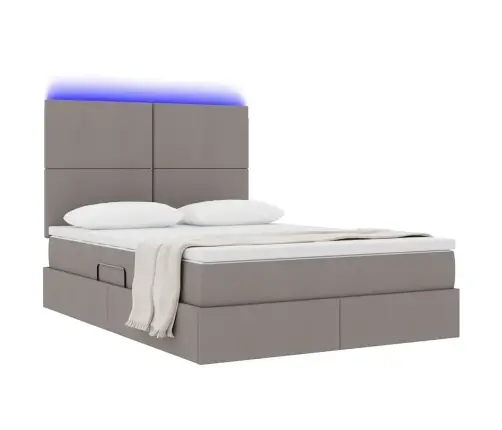 Gulta Ar Led Sloksnes Lukturiem Pelēkbrūna 140 X 200 Cm Audums Vidaxl