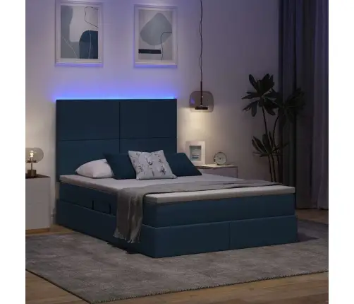 Gulta Ar Led Sloksnes Lukturiem Zila 140 X 200 Cm Audums Vidaxl