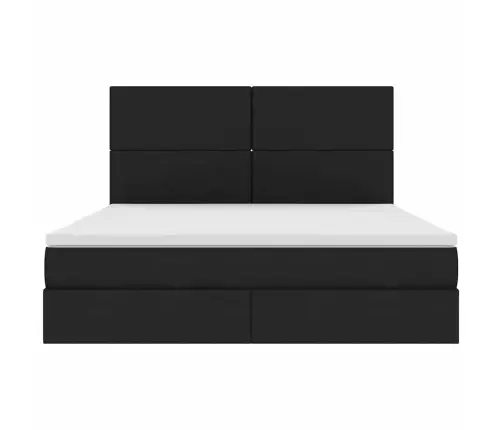 Lova Su Led Juostelių Žibintais Juoda 160 X 200 Cm Audinys