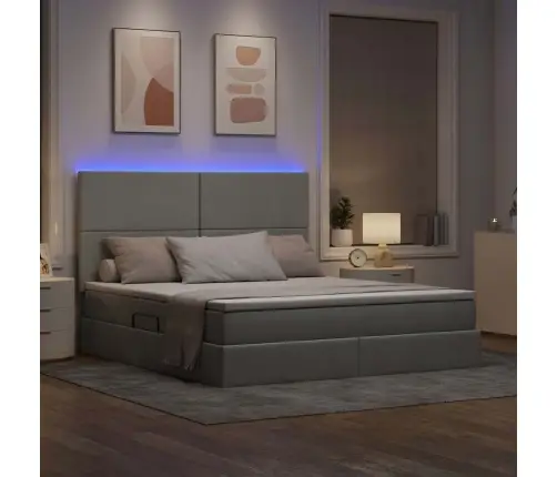 Led-Valgusega Hoiuvoodi Peaga Helehall 180 X 200 Cm Polüester