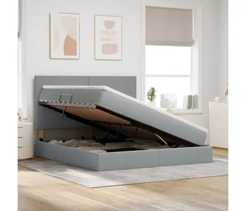 Led-Valgusega Hoiuvoodi Peaga Helehall 180 X 200 Cm Polüester