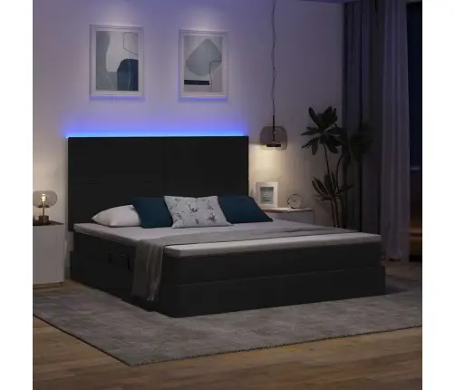 Lova Su Daiktų Laikymo Vieta Ir Led Juoda 180 X 200 Cm