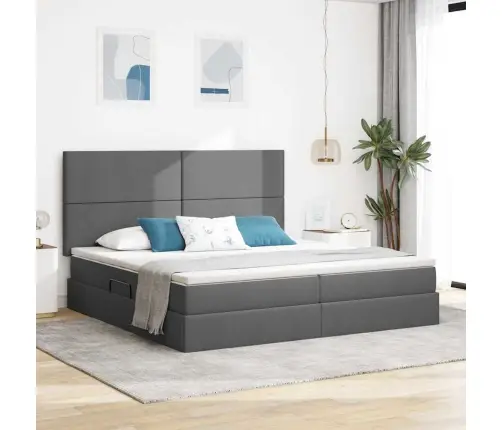 Gulta Ar Galvas Klāju Tumši Pelēks 200 X 200 Cm Audums Vidaxl