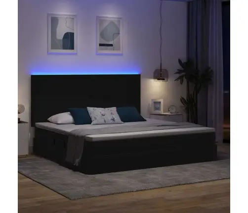 Gulta Ar Led Sloksnes Lukturiem Melna 200 X 200 Cm Audums Vidaxl