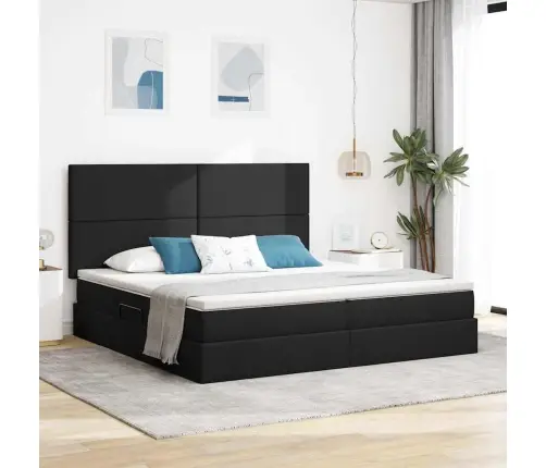 Gulta Ar Led Sloksnes Lukturiem Melna 200 X 200 Cm Audums Vidaxl