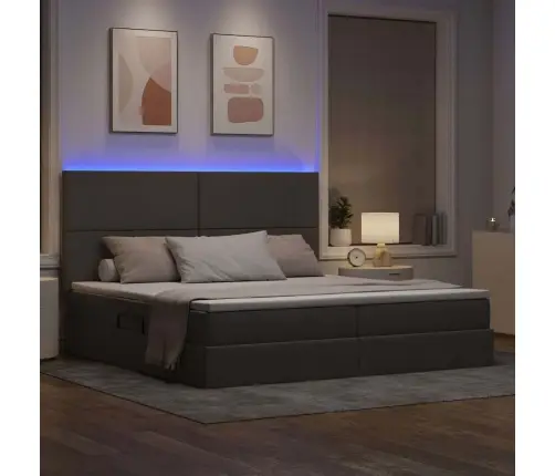 Gulta Ar Led Sloksnes Lukturiem Pelēkbrūna 200 X 200 Cm Audums Vidaxl