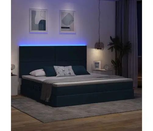Gulta Ar Led Sloksnes Lukturiem Zila 200 X 200 Cm Audums Vidaxl