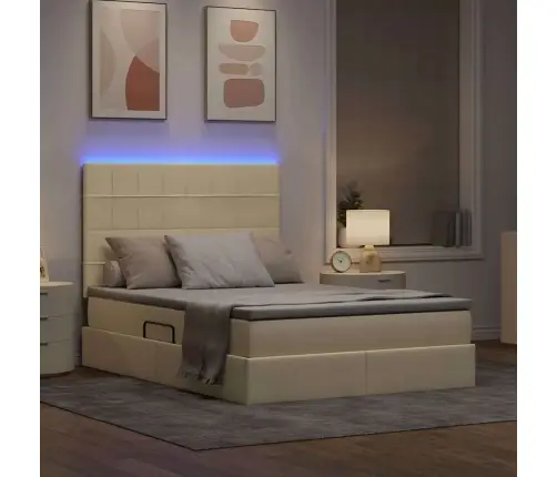 Gulta Ar Led Sloksnes Lukturiem Krēms 140 X 200 Cm Audums Vidaxl