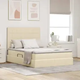 Led Uzglabāšanas Gulta Ar Matraci Krēms 140 X 200 Cm Audums Vidaxl