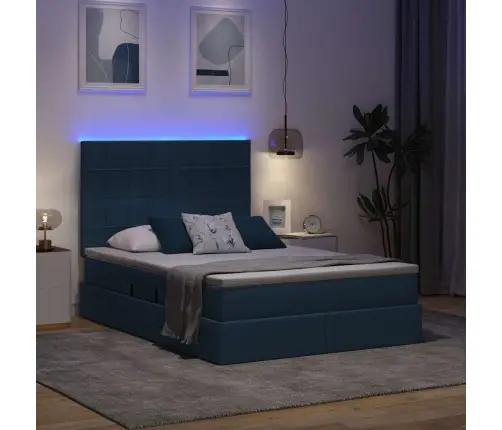 Led-Valgusega Hoiuvoodi Peaga Sinine 140 X 200 Cm Polüester