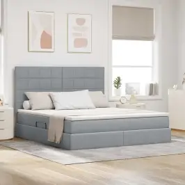 Lova Su Daiktų Laikymo Vieta Ir Led Šviesiai Pilka 160 X 200 Cm