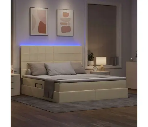 Gulta Ar Led Sloksnes Lukturiem Krēms 160 X 200 Cm Audums Vidaxl
