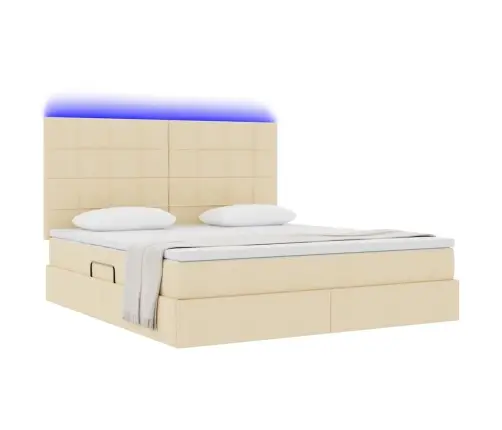 Gulta Ar Led Sloksnes Lukturiem Krēms 160 X 200 Cm Audums Vidaxl