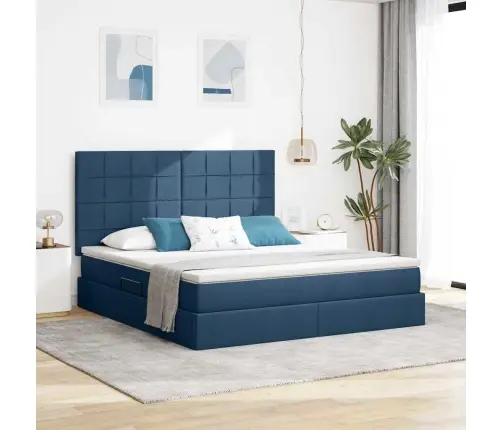 Gulta Ar Led Sloksnes Lukturiem Zila 180 X 200 Cm Audums Vidaxl