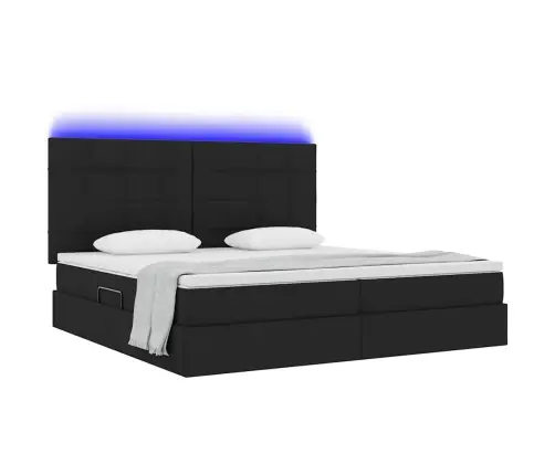 Voodi Led -Ribatuledega Peaga Must 200 X 200 Cm Kangas