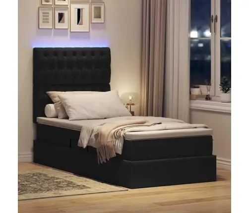 Led-Valgusega Hoiuvoodi Madratsiga Must 90 X 200 Cm Polüester