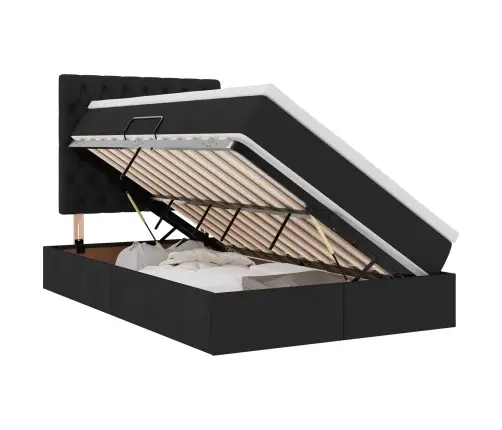 Gulta Ar Uzglabāšanas Vietu Un Led Melna 120 X 190 Cm Vidaxl