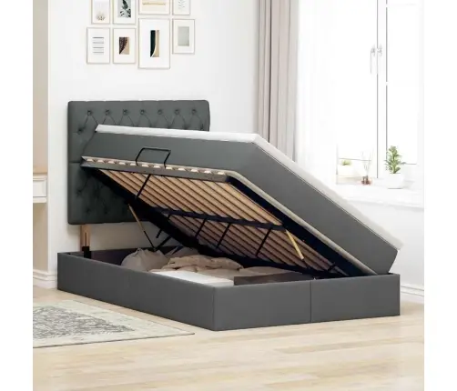 Gulta Ar Galvas Klāju Tumši Pelēks 120 X 200 Cm Audums Vidaxl