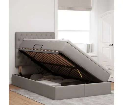 Gulta Ar Led Sloksnes Lukturiem Pelēkbrūna 120 X 200 Cm Audums Vidaxl