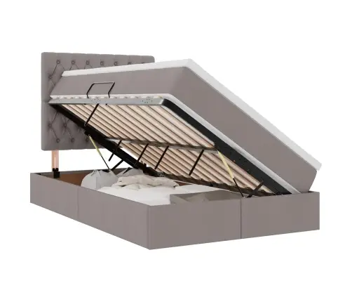 Gulta Ar Led Sloksnes Lukturiem Pelēkbrūna 120 X 200 Cm Audums Vidaxl