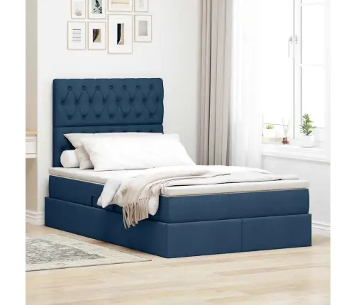 Led-Valgusega Hoiuvoodi Peaga Sinine 120 X 200 Cm Polüester