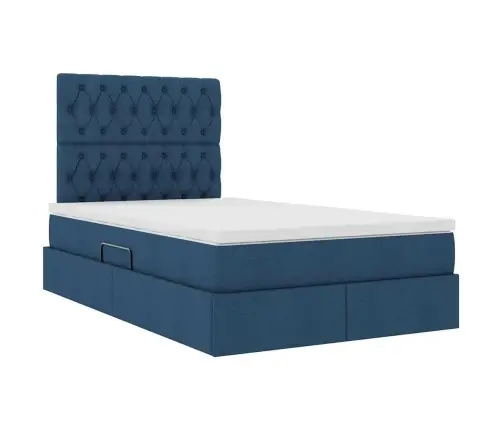 Led-Valgusega Hoiuvoodi Peaga Sinine 120 X 200 Cm Polüester