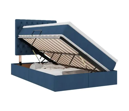 Led-Valgusega Hoiuvoodi Peaga Sinine 120 X 200 Cm Polüester