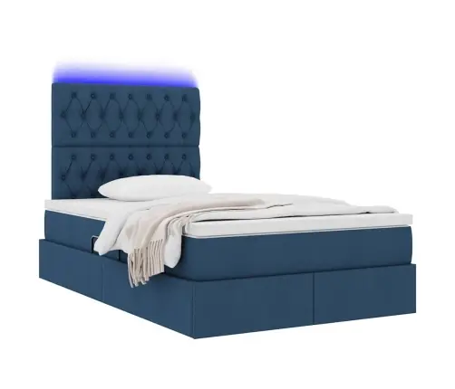 Led-Valgusega Hoiuvoodi Peaga Sinine 120 X 200 Cm Polüester