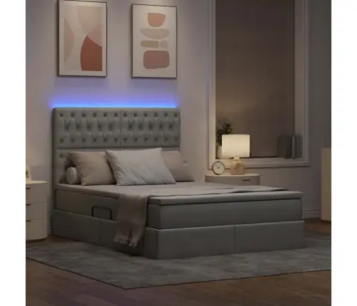 Gulta Ar Galvas Klāju Gaiši Pelēks 140 X 190 Cm Audums Vidaxl
