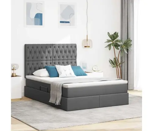 Gulta Ar Galvas Klāju Tumši Pelēks 140 X 190 Cm Audums Vidaxl