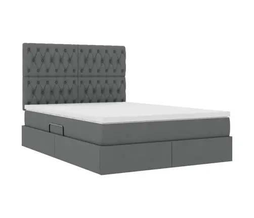 Gulta Ar Galvas Klāju Tumši Pelēks 140 X 190 Cm Audums Vidaxl