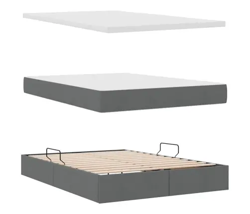 Gulta Ar Galvas Klāju Tumši Pelēks 140 X 190 Cm Audums Vidaxl