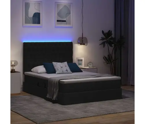 Gulta Ar Led Sloksnes Lukturiem Melna 140 X 190 Cm Audums Vidaxl