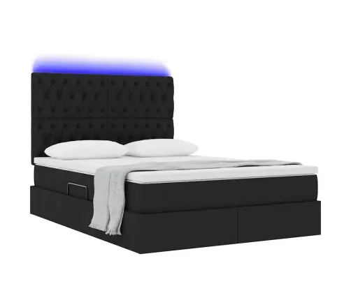 Gulta Ar Led Sloksnes Lukturiem Melna 140 X 190 Cm Audums Vidaxl