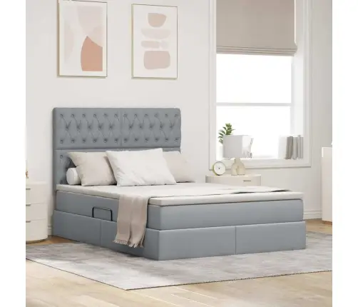 Lova Su Daiktų Laikymo Vieta Ir Led Šviesiai Pilka 140 X 200 Cm