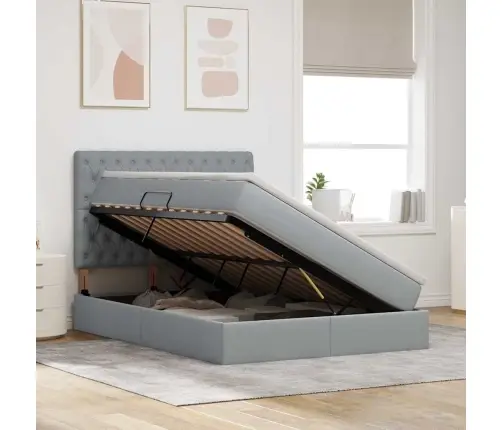 Lova Su Daiktų Laikymo Vieta Ir Led Šviesiai Pilka 140 X 200 Cm