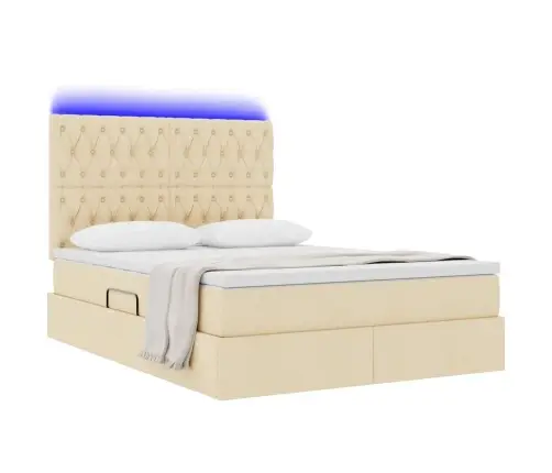 Gulta Ar Led Sloksnes Lukturiem Krēms 140 X 200 Cm Audums Vidaxl