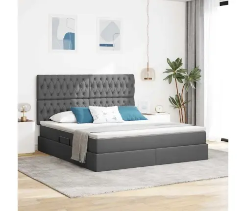 Gulta Ar Galvas Klāju Tumši Pelēks 160 X 200 Cm Audums Vidaxl