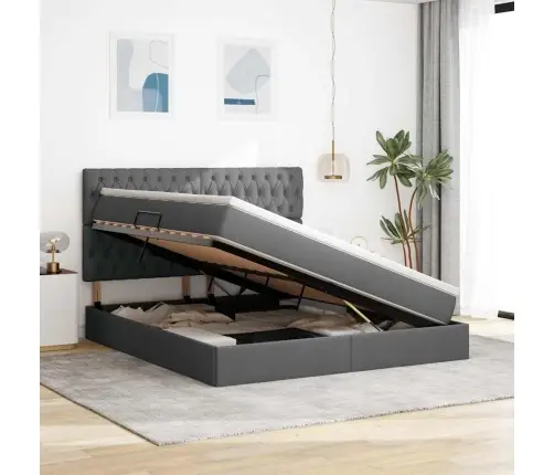 Gulta Ar Galvas Klāju Tumši Pelēks 160 X 200 Cm Audums Vidaxl