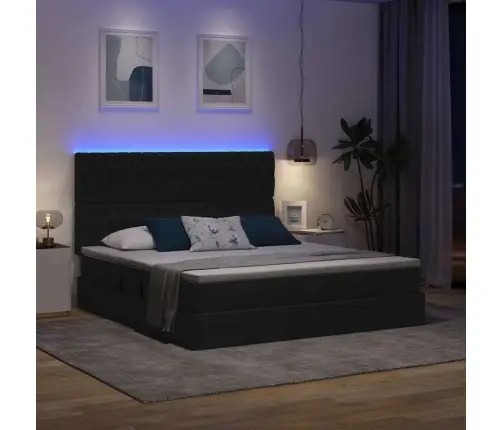 Led-Valgusega Hoiuvoodi Madratsiga Must 160 X 200 Cm Polüester