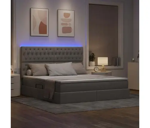 Gulta Ar Led Sloksnes Lukturiem Pelēkbrūna 160 X 200 Cm Audums Vidaxl