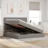 Gulta Ar Led Sloksnes Lukturiem Pelēkbrūna 160 X 200 Cm Audums Vidaxl