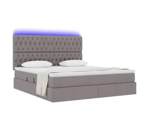 Gulta Ar Led Sloksnes Lukturiem Pelēkbrūna 160 X 200 Cm Audums Vidaxl